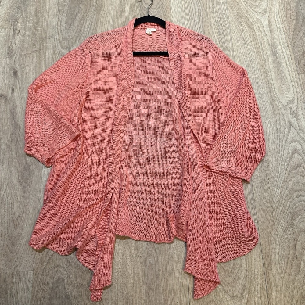 Eileen Fisher 100% Hemp Open Knit‎ Cardigan Sweater XL Coral Lagenlook Beach